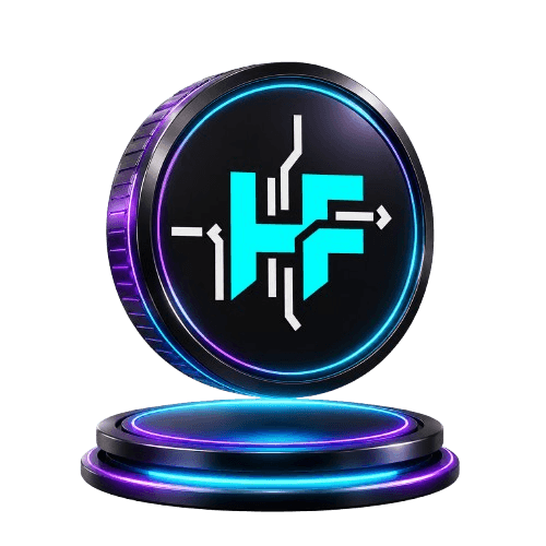 HFX coin on a neon pedestal